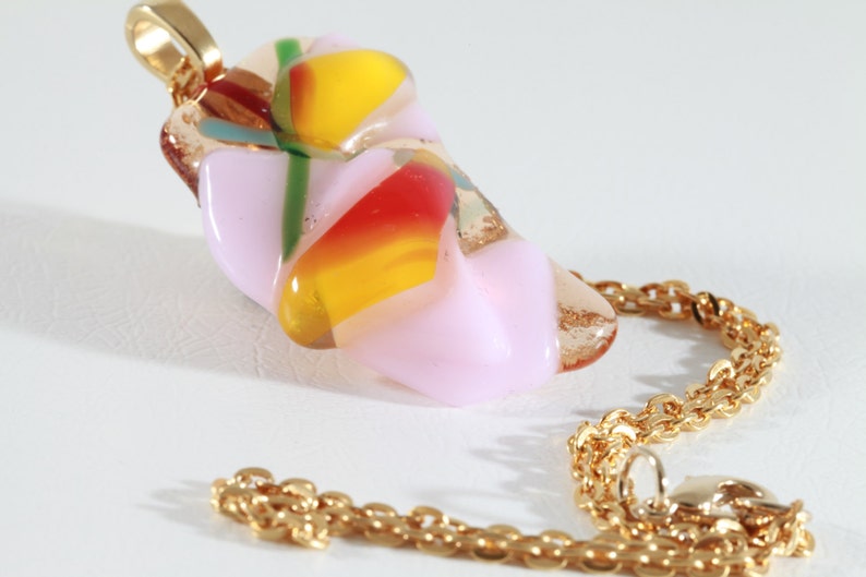 Handmade Glass Pendant Fused Glass Jewelry Multicolor Fused Glass Necklace for Her Fused Glass Necklace Pink Yellow Red Glass Necklace