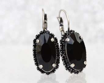 BLACK EARRINGS, Mother of The BRIDES Earrings, Black Evening Silver Earrings, Formal Drop Earrings,  Woman Earrings,Wedding Jewelry