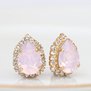 Pink Crystal Drop Earrings: Gold Bridal Bridesmaid Earrings