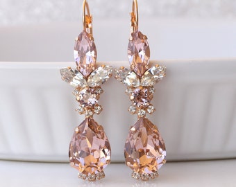 Light Pink BRIDAL EARRINGS, Blush Pink Wedding Earrings, Morganite Crystal Dangle Earrings, Rose Gold Earrings, Bridesmaid Drop Earring Gift