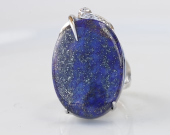Ovale ring met lapis lazuli, sterling zilver, geboortesteen van september.