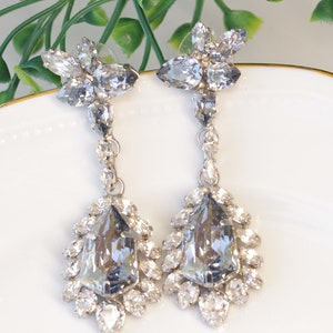 DUSTY BLUE EARRINGS, Blue Dangle Earrings, Bridal Dusty Blue Earrings, Chandeliers Earrings,  Crystal  Earrings, Wedding Earrings
