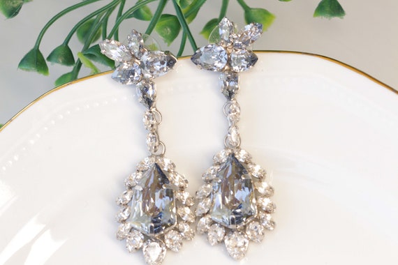 DUSTY BLUE EARRINGS Blue Dangle Earrings Bridal Dusty Blue Earrings Chandeliers Earrings Crystal Earrings Wedding Earrings Etsy Ireland