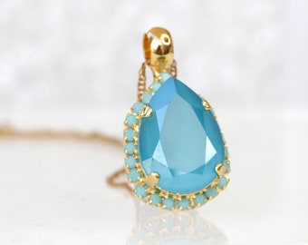 TURQUOISE NECKLACE, Turquoise Bridesmaid Pendant Necklace, Wedding Bridal jewelry Gift, Blue Turquoise Necklace, Gold Turquoise Set