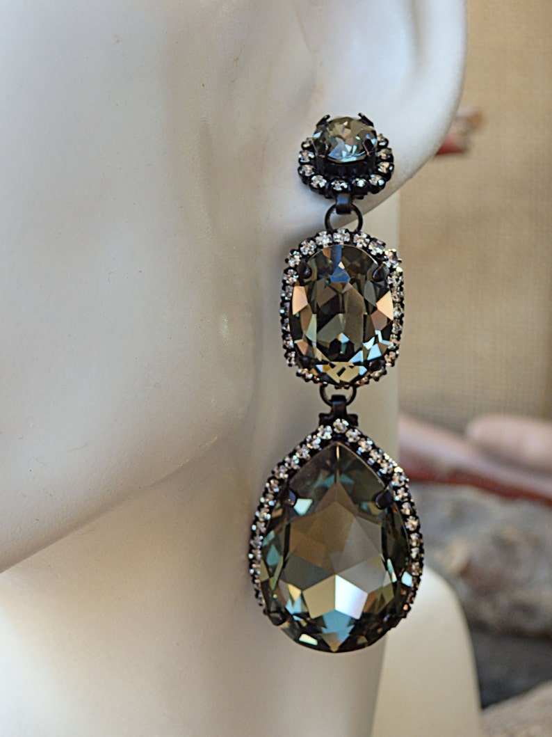 Gray Chandelier Statement Earrings. Dark Grey Drop Earrings Etsy