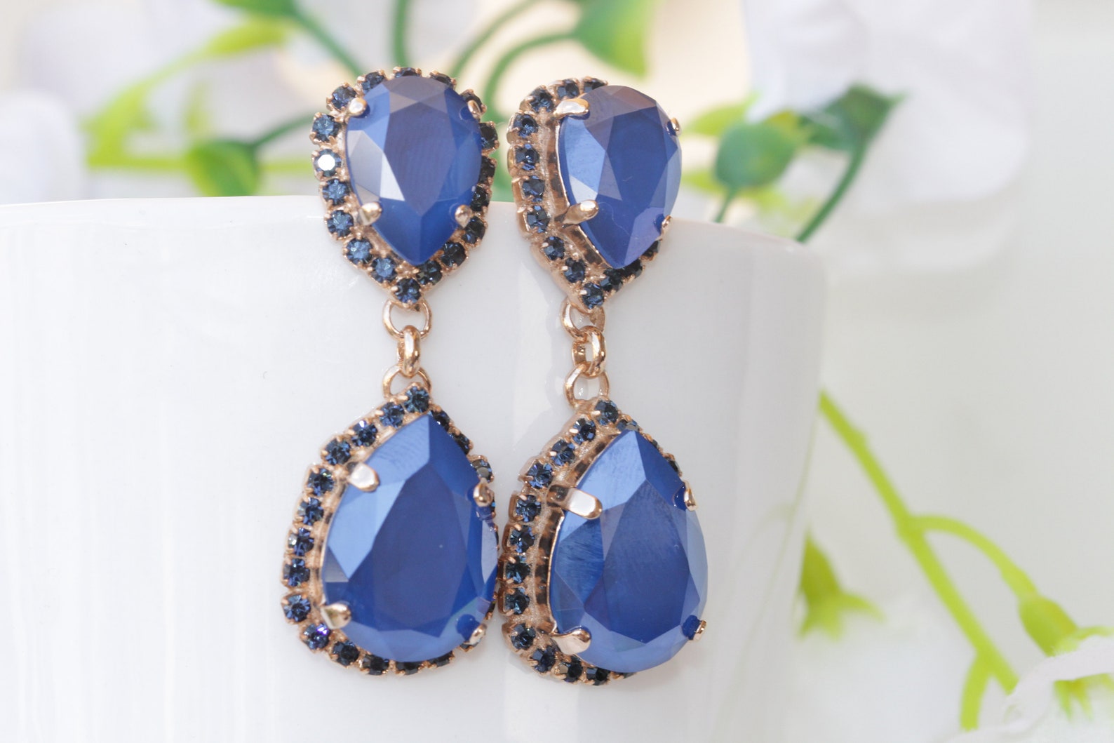 ROYAL BLUE EARRINGS Bridal Dark Blue Earrings Cobalt Blue Etsy