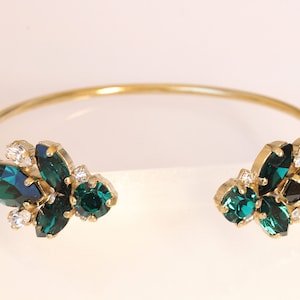 EMERALD BRACELET, Emerald cuff Bracelet, Bridal Dark Green  Bracelet ,Wedding Art Deco Bracelet,Bridesmaids Open Cuff, Dainty Cuff