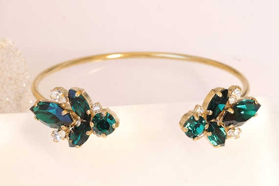 EMERALD BRACELET Emerald Cuff Bracelet Bridal Dark Green