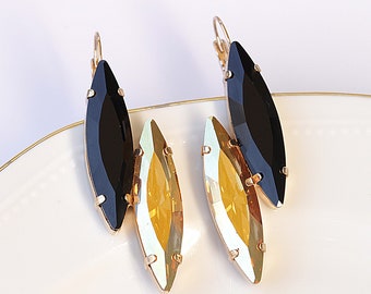 GOLD AND BLACK earrings, Classic  earrings, Statement Dangle earrings, Earrings For Women, Evening Jewelry, Bronze Black Earrings