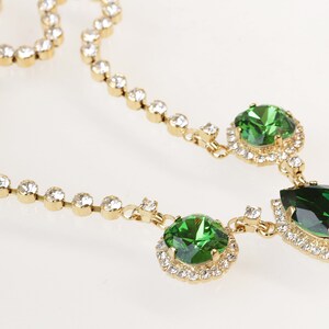 OLIVE GREEN NECKLACE,  Bridal Necklace, Emerald Jewelry, Emerald Wedding Necklace, Gold Emerald Necklace, Crystal Necklace For Her