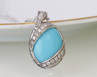 Turquoise Sterling Silver 925 Necklace: Crystal Pendant