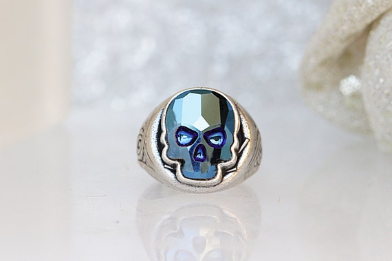 Silver Skull Ring Skull Ring Blue Skull Crystal Ring Sugar Skull Cool Gifts for Men Gothic Ring Unique Custom Ring Punk Ring Gift Etsy
