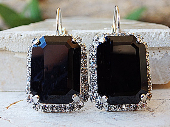 Jet Black Earrings Silver Black Leverback Earrings Geometric Black Earrings Black Cocktail Earrings Black Jewelry Elegant Etsy Canada