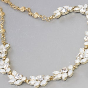 WHITE OPAL NECKLACE, Opal Crystal Necklace, White Bridal Necklace, Crystal Cluster Necklace, Yellow Gold Wedding Necklace,White Jewelry Set