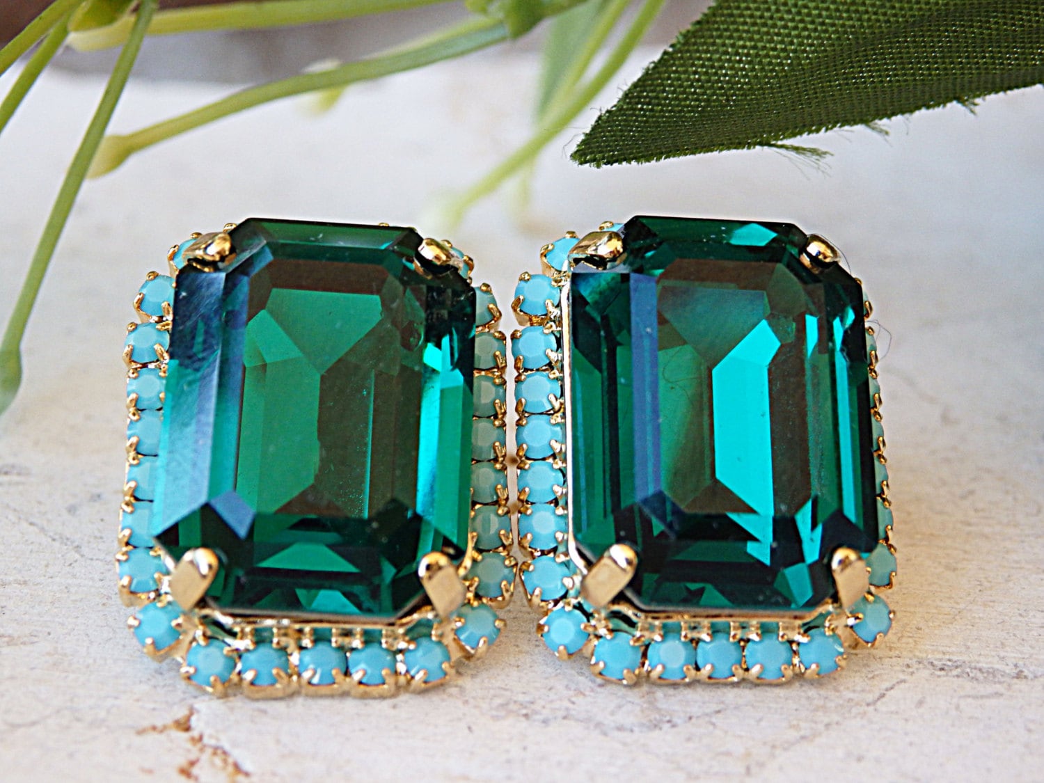 TERRA COTTA IVORY EMERALD GOLD FRINGE EARRINGS