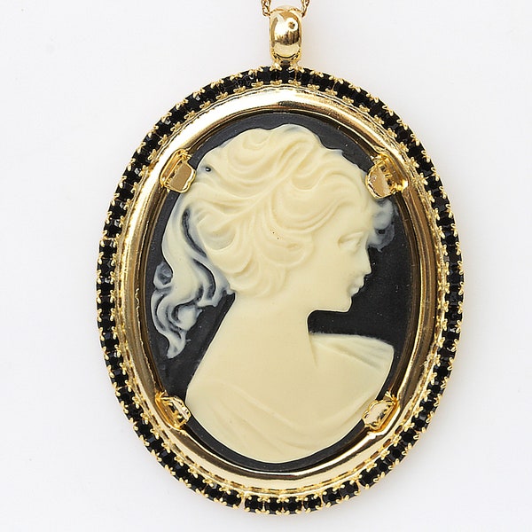 COLLANA CAMEO NERA, dichiarazione collana cameo in oro nero, collana, collana vintage unica, collana cameo in pizzo, gioielli femminili