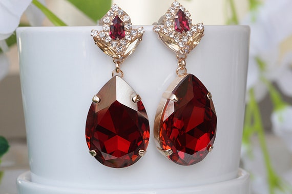 RED EARRINGS Red Ruby Earrings Big Dangle Earrings Bridal - Etsy