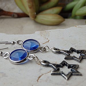 Star Of David Earrings, Blue Navy earrings, Jewish jewelry, Magen David,  Crystal Drop Earrings, Passover Jewish Jewelry, For Her