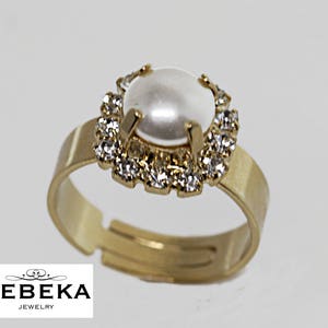 Pearl Ring, Pearl Cluster Ring, Pearl Gold Ring For Bride, White Pearl Ring, Adjustable, Bridal White Stone Ring, June Birthstone