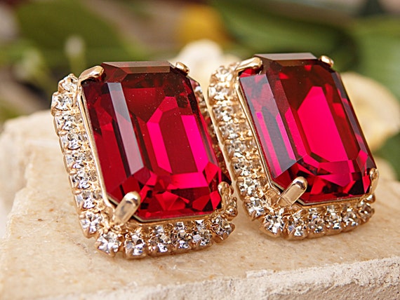 Exclusive Red Ruby Heart Shaped Stud Earring