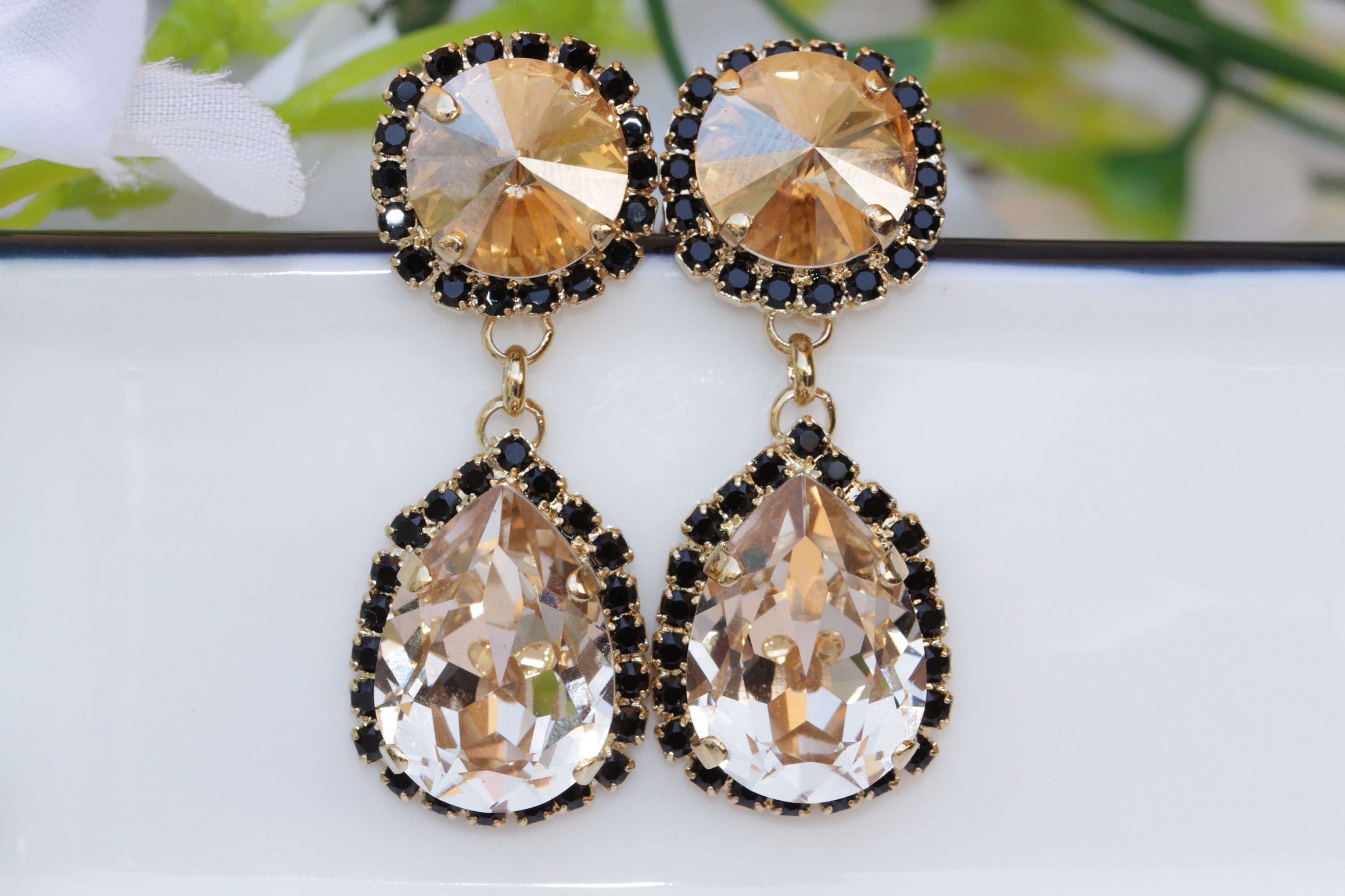 Handmade Gift for Woman, Bohemian Earrings ,Chandelier Earrings, Black Earrings, Gold Earrings , Earrings Gift,Mother Of The Bride