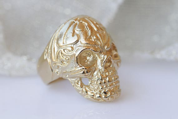 Large Detailed Gold Skull Red Cz Eyed Stainless Steel Ring Scr4003 |  Wholesale Jewelry Website