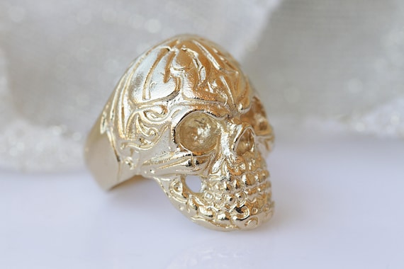 Large Detailed Gold Skull Red Cz Eyed Stainless Steel Ring Scr4003 |  Wholesale Jewelry Website