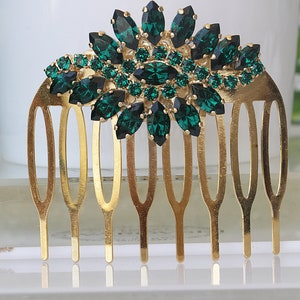 PEIGNE VERT ÉMERAUDE de CHEVEUX, peigne nuptial de cheveux, peigne de cheveux de strass, cristal, peigne de cheveux de feuille, accessoires de cheveux de mariage, peignes de feuilles
