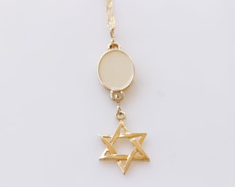 Gold White Star Of David Necklace,  Enamel Necklace, Passover Unique Gift, Jewish Jewelry, Hanukkah Earrings, Bridal Necklace Earrings Set