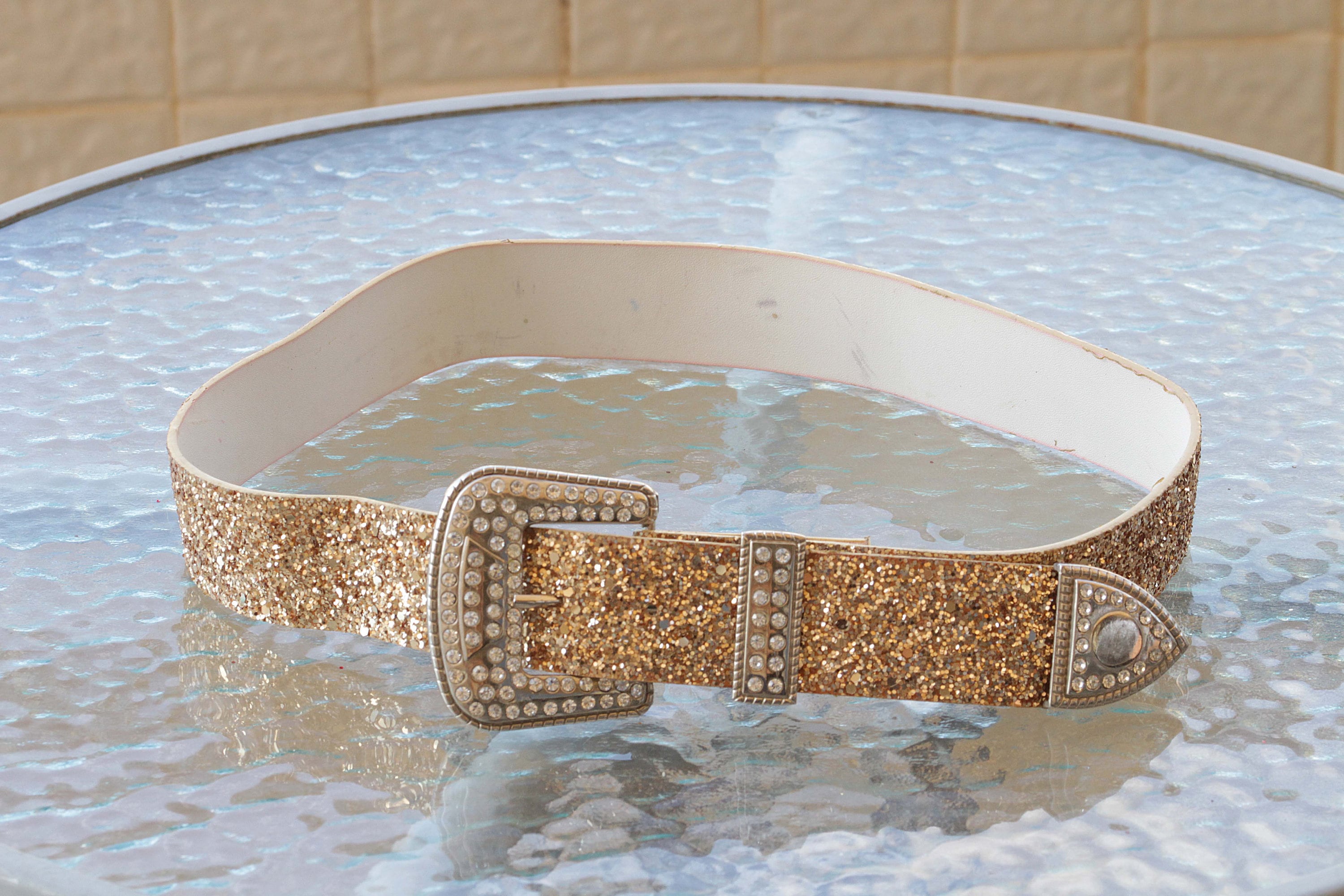 Vintage 1980s Glitter Belt: Crystal Buckle Disco Belt - Etsy display picture 2