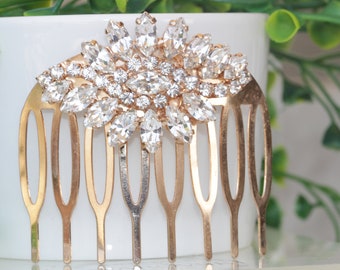 Crystal Rose Gold Hair Comb, Rose Gold Wedding Hair Comb, Rose Gold Bridal Hair Comb, Rhinestone Bride Hair Comb, Wedding Hair Comb