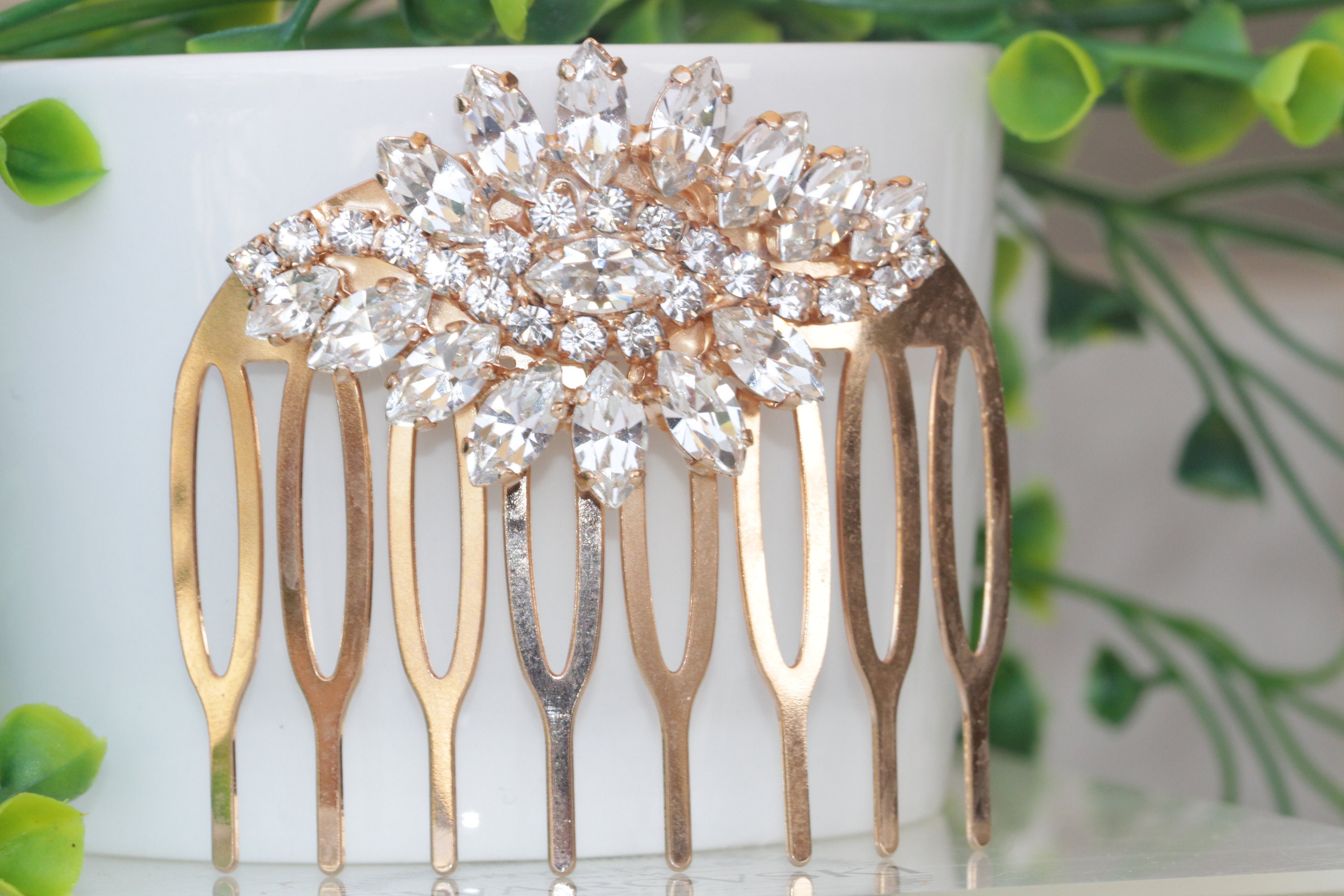 Crystal Rose Gold Hair Comb, Rose Gold Wedding Hair Comb, Rose Gold Bridal Hair Comb, Rhinestone Bride Hair Comb, Wedding Hair Comb