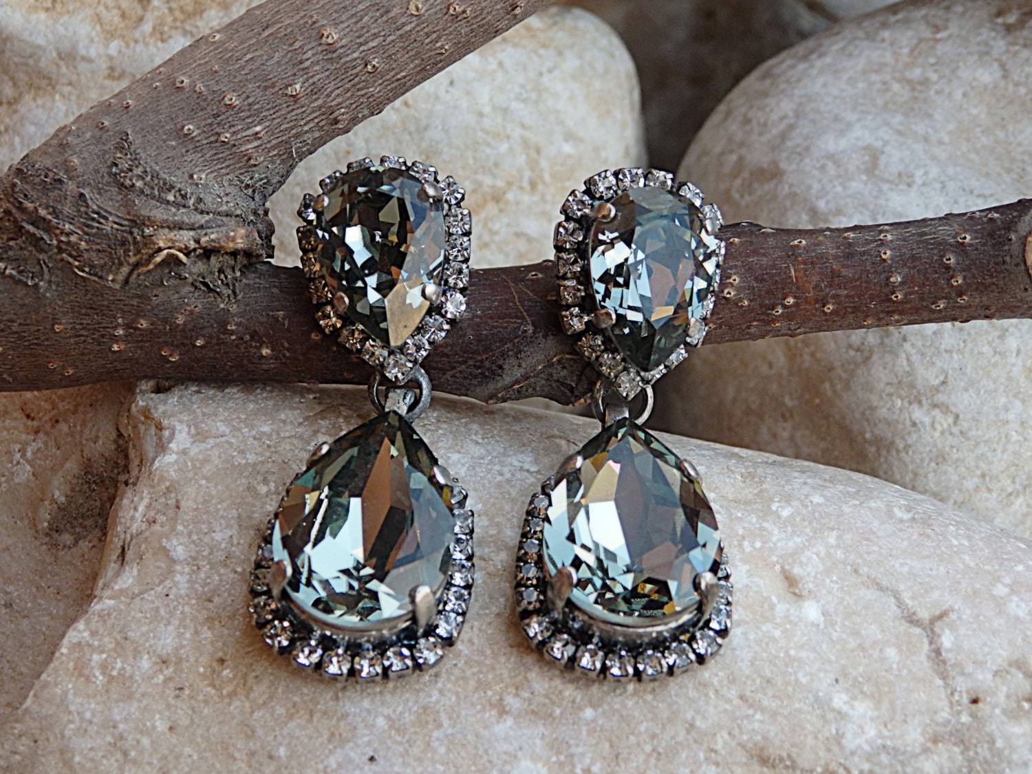 Lovett Swarovski Grey Crystal on Gunmetal French Wire Earrings