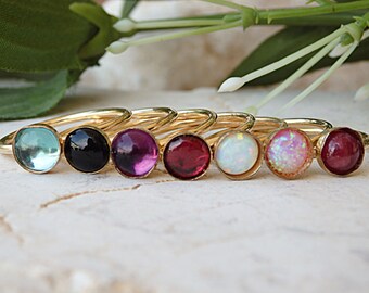 Gold Filled Birthstone Ring, Thin Stacking Ring, Custom Gemstone