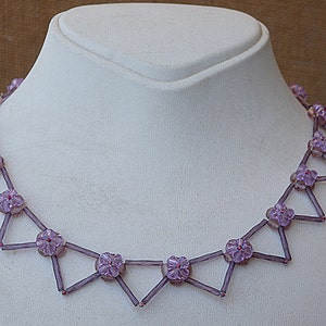Purple Necklace, Choker Necklace. Crochet Necklace, Flowers Necklace, Handmade Beaded, Bridal Necklace, Artisan Necklace, Pastel Necklace