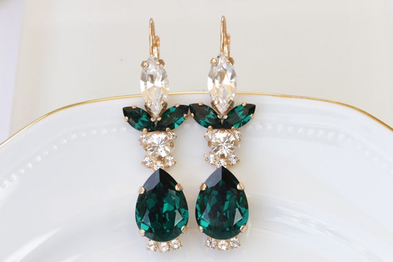 GREEN EMERALD EARRINGS Teardrop Wedding Earringsemerald Drop - Etsy