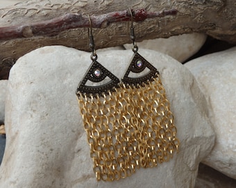 Crystal Chandelier Earrings, 24K Gold Plated Boho Fringe Earrings
