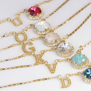 COLLAR DE MONOGRAMA, collar de letras personalizadas, collar inicial, conjunto de dama de honor, regalo de hermana, collar, collar de piedra de nacimiento de mamá
