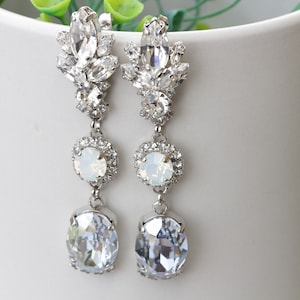 DUSTY Blue LONG EARRINGS, Bridal Light Blue Earrings,Statement Earrings,  Dangle Earrings,Wedding Blue And Opal Chandelier Earrings