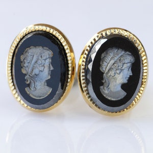 BLACK CUFFLINKS, Cameo Cufflinks, Groom Cufflinks, best man cufflinks,Unique Cuff Links, Silver Oval Cufflinks, Father Of The Bride Cufflink