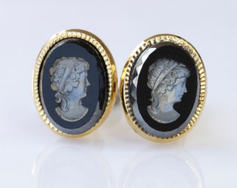 BLACK CUFFLINKS, Cameo Cufflinks, Groom Cufflinks, best man cufflinks,Unique Cuff Links, Silver Oval Cufflinks, Father Of The Bride Cufflink