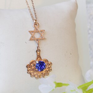 ROSE GOLD STAR Of David Necklace, Jewish Star Necklace, crystals Blue Necklace, Bat Mitzvah Gift, Shield Of David, Star Of David Necklace