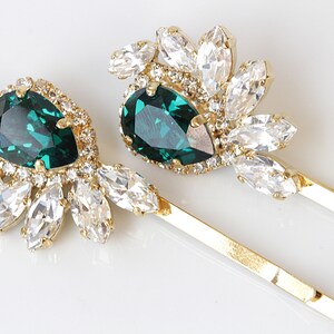 EMERALD BOBBY PINS, Bridal Bobby Pin, Wedding Green Hair Pins, Girls Bobby Pin,  Crystals Bobby Pin, Gift For Bridesmaids Shower
