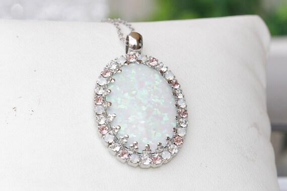 Médaillon Bijou Pierre Rose Ovale Avec Strass - Métal Argenté Garanti Sans Nickel N°25