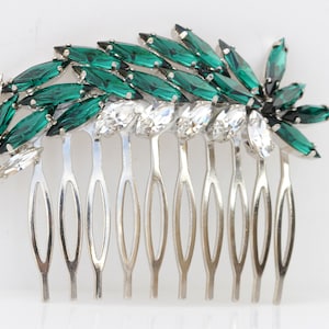 EMERALD GREEN HAIR Comb, Bridal Hair Comb, Statement Hair Comb, Crystal , Leaves Hair Comb, Emerald Wedding Hair Accessories, Prom