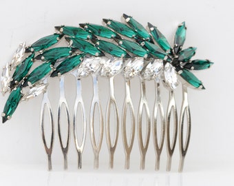 Emerald Green Crystal Hair Comb, Bridal Leaf Hair Accessory