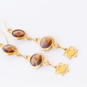 Star Of David Earrings. Gold Jewish Jewelry.  Brown Gold Long  Earrings. Dangle Jewish Symbolic Earrings.Magen David Earrings Gift Idea