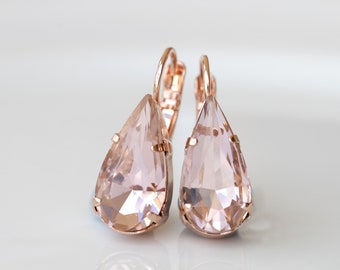 BLUSH MORGANITE EARRINGS, Teardrop Wedding Earring, Bridal Simple Earrings, Light Pink Drop Earrings, Minimalist Earrings,Bridal Shower Gift