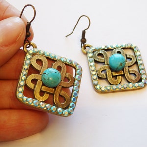 Halo earring Turquoise jewelry, Large Turquoise  earrings. Blue  earring, Vintage style earrings. Infinty earrings. bridesmaid gift
