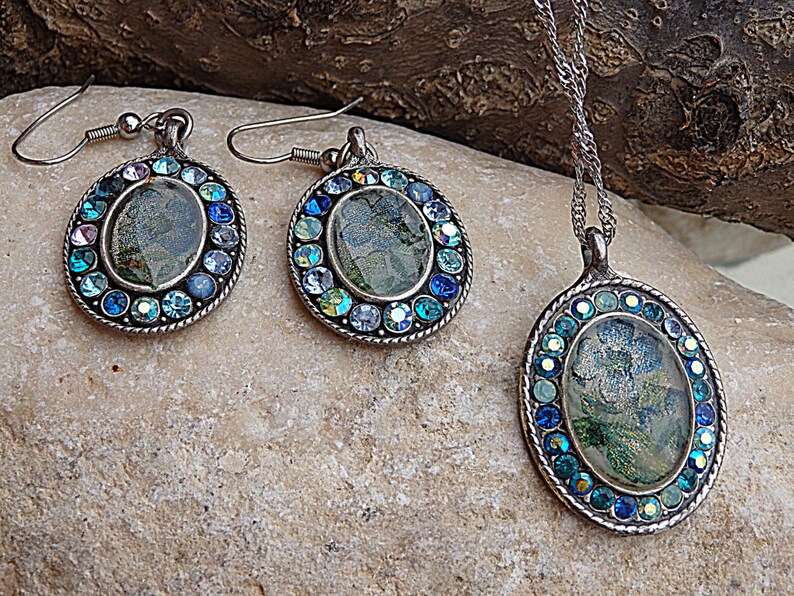 Blue Enamel Jewelry Set. Enamel Necklace & Earrings Set. Etsy